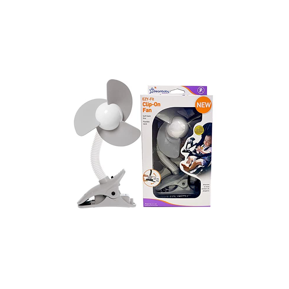 Stroller Fan Soft Plastic Fin And Free Standing Adjustable Clip-On Fan | Foldable And Portable Strollerbuddy Fan With Flexible Neck - And White/Grey Dreambaby