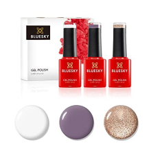 Gel Nail Polish Set, Autumn Mauve, Pink BSH101, Champagne Sparkle Platinum04, Studio White 80526, 3 X 5 ml, Gold Glitter, Pink, White (Requires Curing