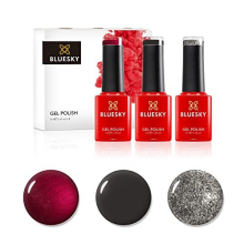 Gel Nail Polish Set AW2020 Lady Snow Autumn and Winter 2020 Collection, Set 2-Cosy 3 x 5 ml Red, Grey, Silver, Glitter, Dark (Requires Curing Under UV