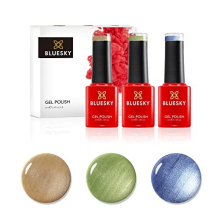 Gel Nail Polish Set, Summer 2021 Collection, Trio Set, Gold, Green, Blue, Pastel, Shimmer, Metallic, 3 x 5 ml (Requires Curing Under LED or UV Lamp)