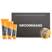 Mens Toiletry Gift Set GROOMARANG ‘Power of Man' Toiletries Gift Set for Men Includes Hair & Body Wash, Face & Neck Cream, Shaving Gel & Hair