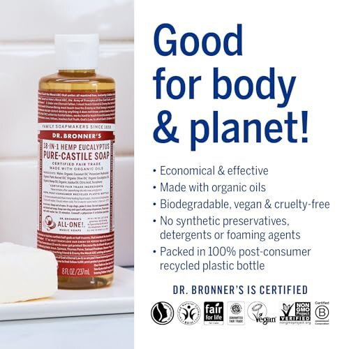 Dr Bronner's Dr. Bronner's Magic Soaps: Flüssige Castile-Seife, Eukalyptus 8 oz (3er Pack) 1