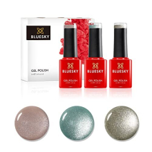 5D Cat Eye Gel Nail Polish Set Magnetic Nail Art Set 2 Rose Gold Green Silver Glitter 3 x 5ml