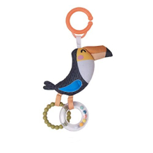 Tuki Toucan Plush Baby Sensory Toy. Includes Clear Rattle Ring, and Crinkling Texture Beak. Attach to Cot or Pram. 0 month +