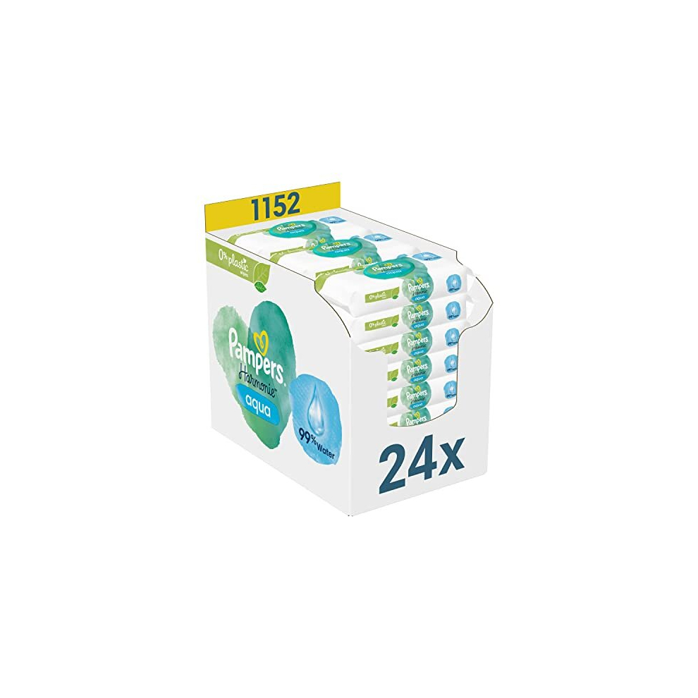 Pampers Harmonie Aqua Baby Wipes Plastic Free 24 Packs = 1152 Wipes