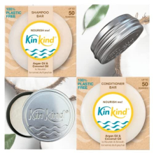 KinKind NOURISH me Reise Shampoo- und Conditioner-Bars. Bis zu 50 Wäschen. Set mit Seifendosen.