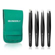 iBuneerly Tweezers Set 4Pcs Tweezers for Women with Travel Case Professional Stainless Steel Eyebrows Tweezers Great Precision Tweezers for In