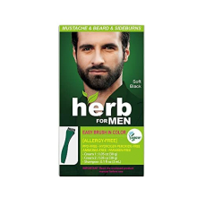 Herb For Men PPD & Ammonia Free Mustache & Beard Dye - Vegan, Odorless, Skin-Safe for Sensitive Skin - Lasts Up to 3 Weeks - Soft Black