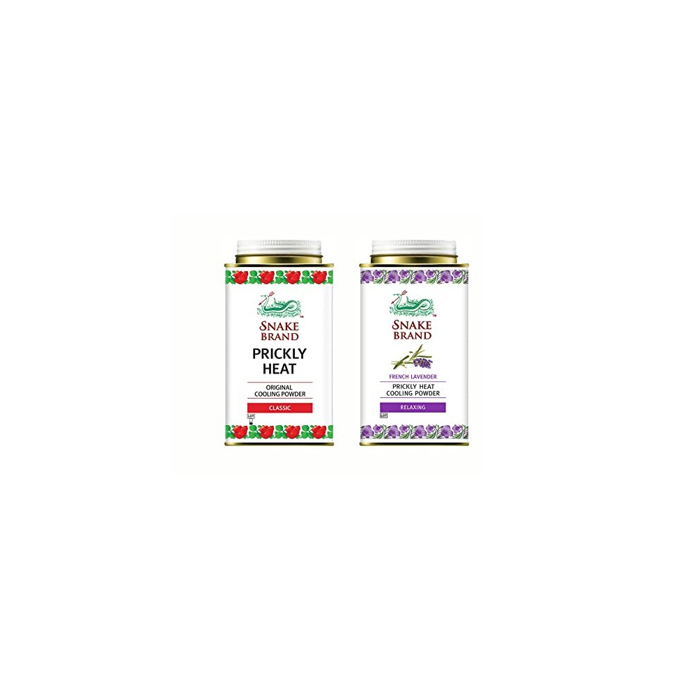 Snake Brand Prickly Heat Cooling Body Powder 140G Twin Pack Classic & Relaxing (1 Of Each) Lavender