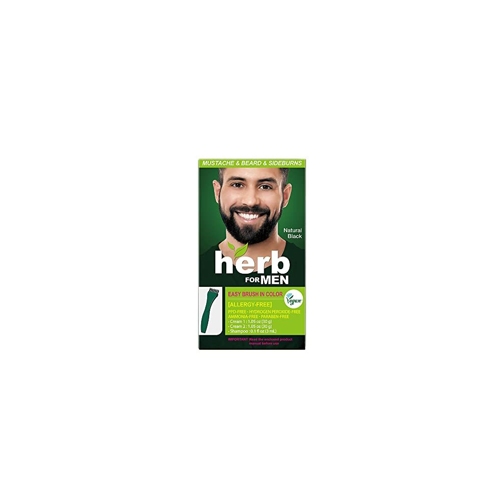 Herbformen Herb For Men, Ppd & Ammonia Free Mustache & Beard Dye, Vegan Natural Ingredients, Odorless, No More Skin Irritations From Coloring For Sensitive Skin