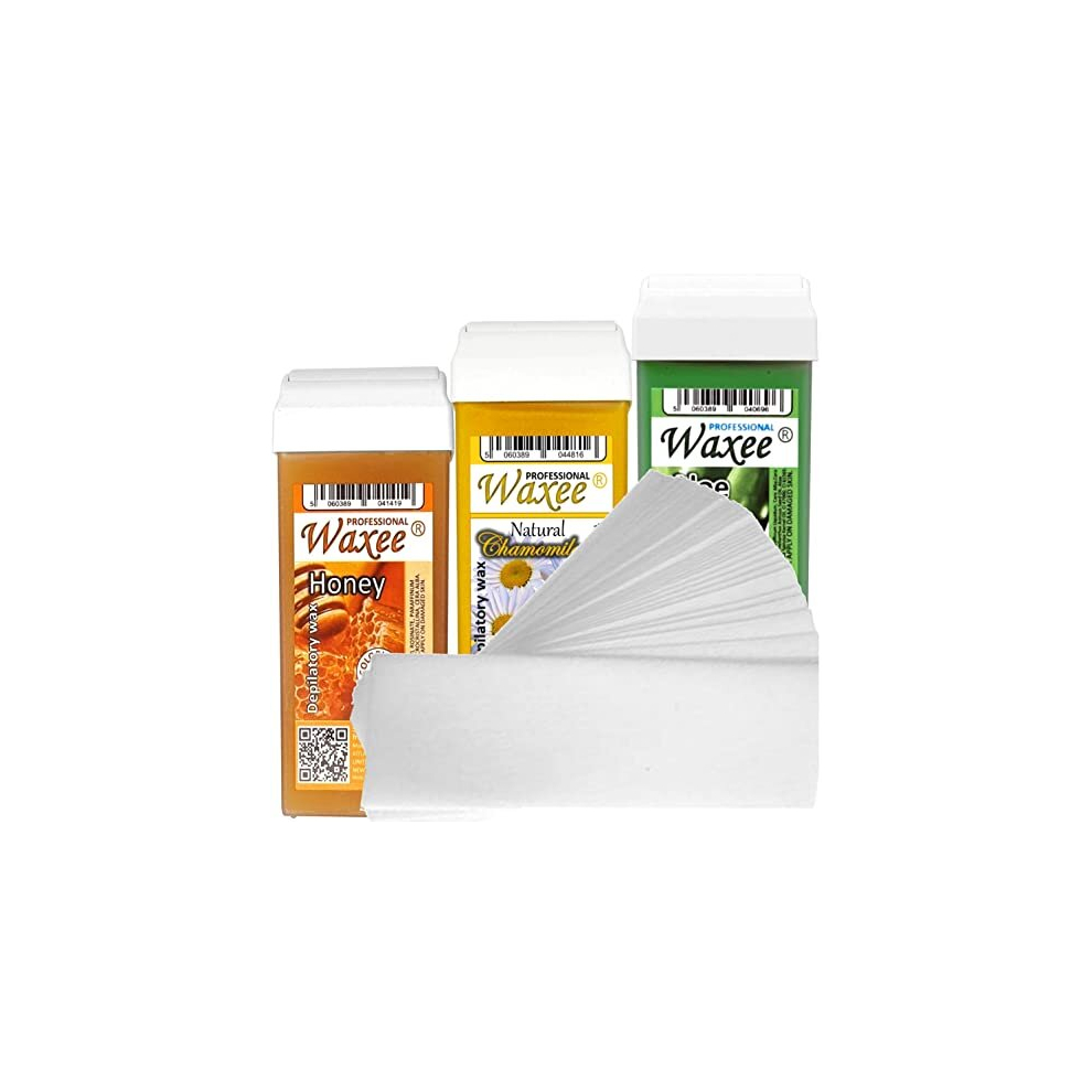 Waxee 3 X 100Ml Roll On Roller Wax Cartridge + 50 Waxing Strips
