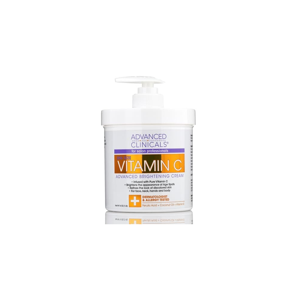 Vitamin C Cream. Advanced Brightening Cream. Anti-aging cream for age spots, dark spots on face, hands, body. Large 16oz.