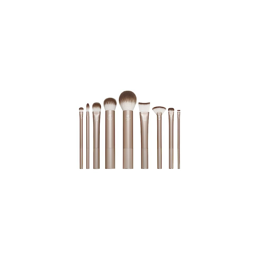 Au Naturale Makeup Brush Kit, For Foundation, Powders, and Concealers, Premium Quality Face Brushes, 9 Piece Set, Gold