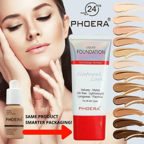 Phoera Foundation Full Coverage Makeup Set - 24hr Long Lasting Oil Control - Same Foundation Smarter Packaging (104 Buff Beige) 1