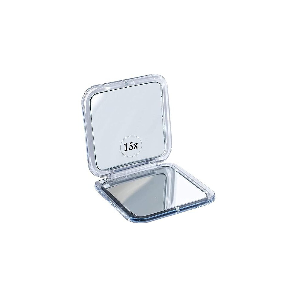 Mirrorvana Small Compact 15X Magnifying Mirror For Travel - Handheld, Foldable & Very Lightweight - Mini Pocket-Sized Magnified Mirror For Purse - Square 8Cm X