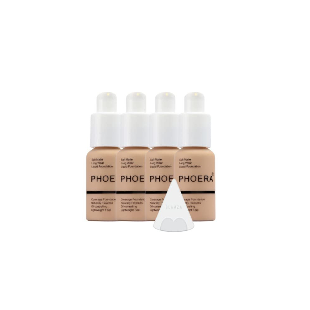 Glamza Cream Phoera Foundation Full Coverage Makeup Set - 24Hr Long Lasting Oil Control - Soft Smooth Matte Flawless Concealer - Inc X4 30Ml Foundation &