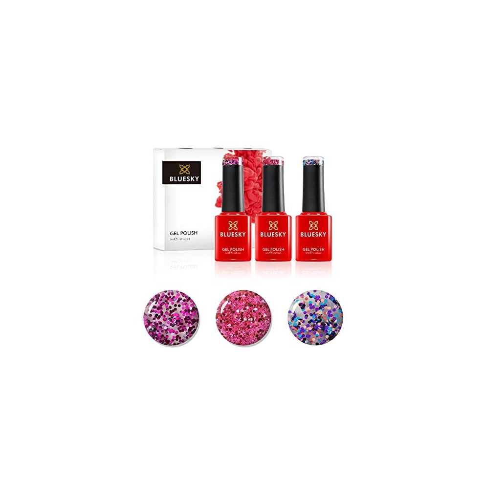 Gel Nail Polish Set, Glitters, Cuba SUM1918, Rio de Janeiro SUM1917, Ibiza SUM1916, 3 x 5 ml, Pink, Blue, Purple (Requires Curing Under UV or LED Lamp