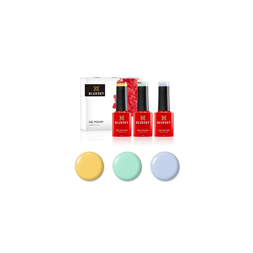 Gel Nail Polish Set, Rainbow Pastels. Pastel Yellow A115, Groovy Green Dc105, Faded Blue Qxg741. 3 X 5Ml. (Requires Curing Under Uv/Led Lamp)