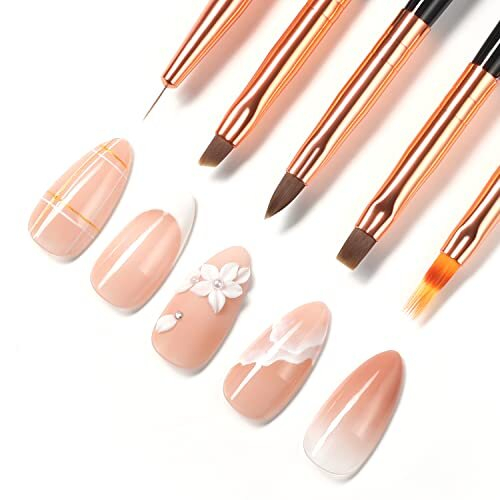 Bluesky 5pcs Nail Art Brushes Set, Professional Design Tools, Ombre, Liner, Fine Tip, Angled, Thin, Black 1