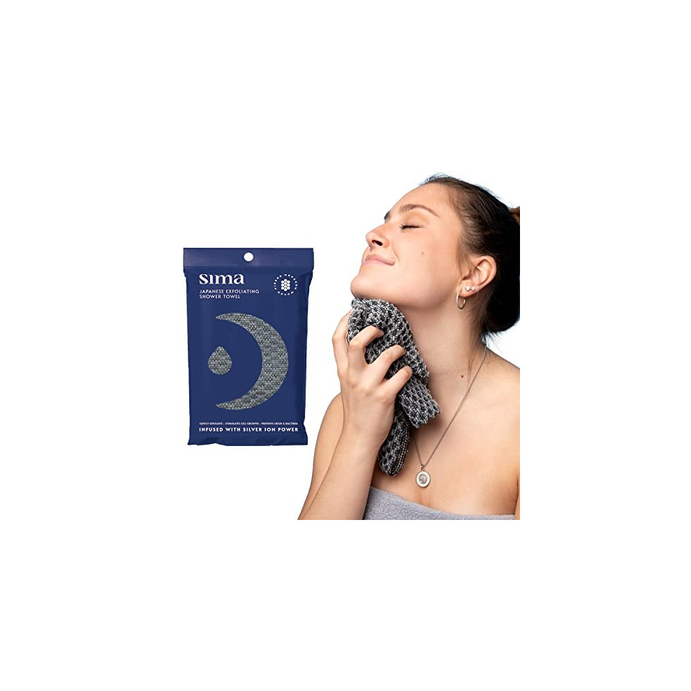 Sima Brand Exfoliating Washcloth Face & Body Scrub Towel - Japanese Towel With Hexagon Fibers, Exfoliating Body Scrubber With 2 Sides For Scrubbing & Washing - 1