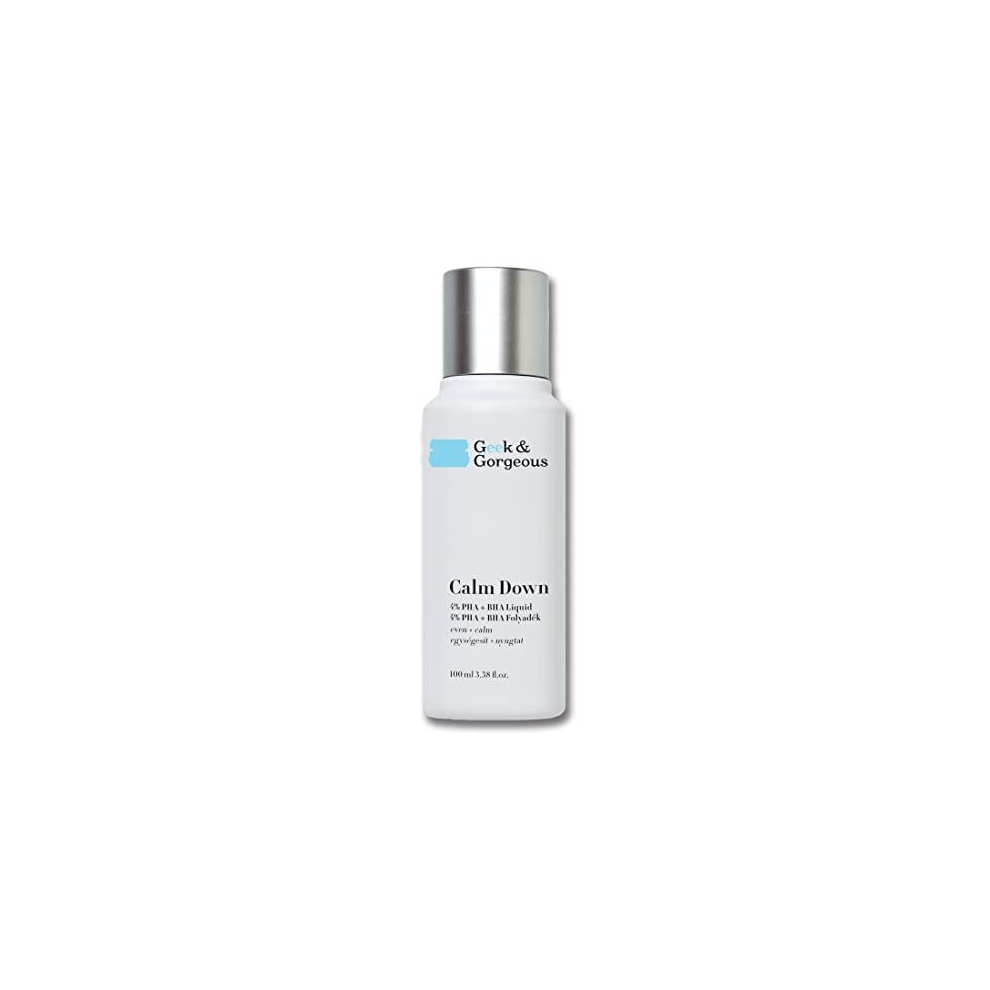 Geek & Gorgeous Calm Down 4% Pha + Bha Liquid - Liquid Exfoliant, Gives Healthy Glow While Soothing, Protecting & Hydrating Skin - All Skin Types, 100Ml