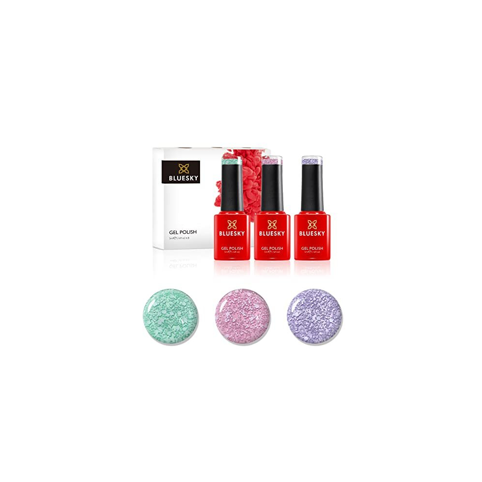 Gel Nail Polish Set, Snow Angel G5SN04, Go Sledding E5SN03, Let It Snow G5SN05, 3 x 5 ml, Pink, Green, Purple, Glitter, Snowfall (Requires Curing