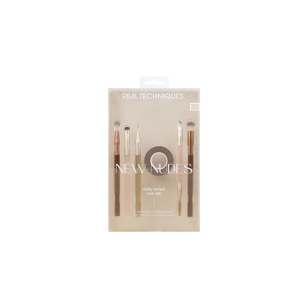 New Nudes Daily Swipe Eye Kit, Makeup Brushes For Eyeshadow, Liner, & Brows, Makeup Tape, For Natural Or Smokey Makeup Look, Synthetic Bristles,
