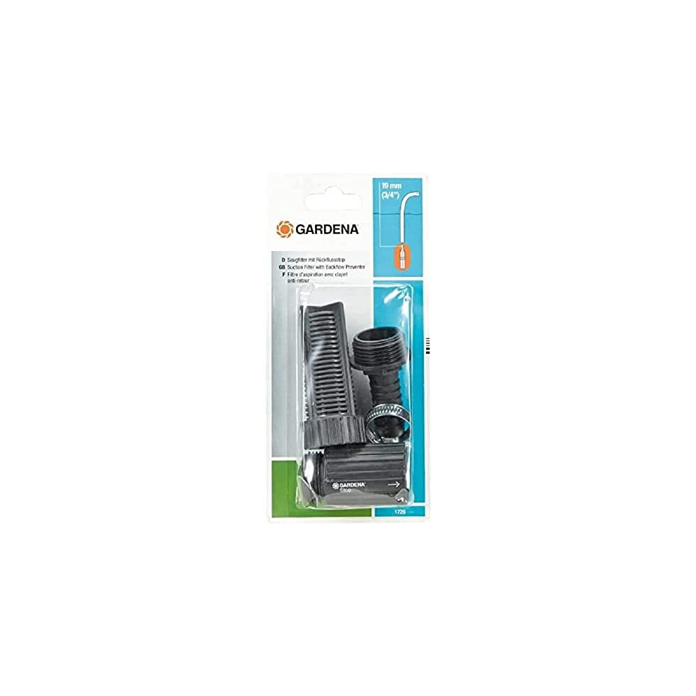 Gardena Suction Filter With Backflow Preventer 19 Mm (3/4 Inch ): Efficient Bag Filter For Connection To The Suction Hose, With Hose Clamp (1726-20)