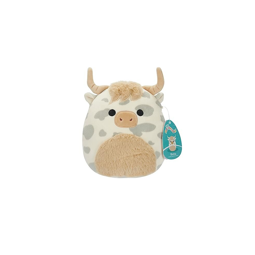Squishmallows Original 7.5-Inch Borsa The Spotted Highland Cow Small-Sized Ultrasoft Plush Grey
