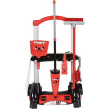 Henry & Hetty Toys - Henry Cleaning Trolley - Red Henry-Inspired Toy Playset with Mop, Brushes, Dustpan, & Accessories - Kids Cleaning Trolley Set -