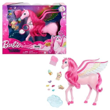 Barbie Doll Toys Pegasus Pink Winged Horse Toy avec 10 accessoires, y compris Puppy & Barrettes, a inspir une touche de magie