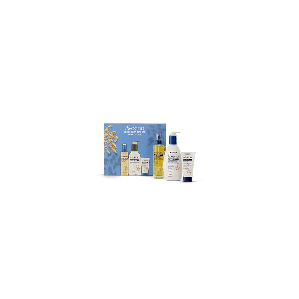 AVEENO Skin Relief Gift Set with Moisturising Lotion 300ml, Body Oil Spray 200ml and Hand Cream 75ml, Sensitive Skin Gift, Helps Heal Dry Skin,