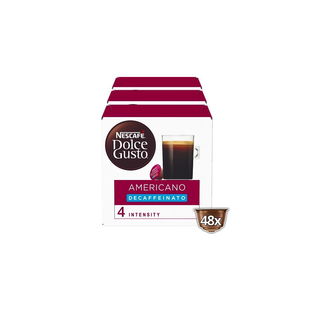 Nescafe Dolce Gusto Americano Decaf Coffee Pods - Total Of 48 Coffee Capsules - Decaffeinated Coffee (3 Packs)