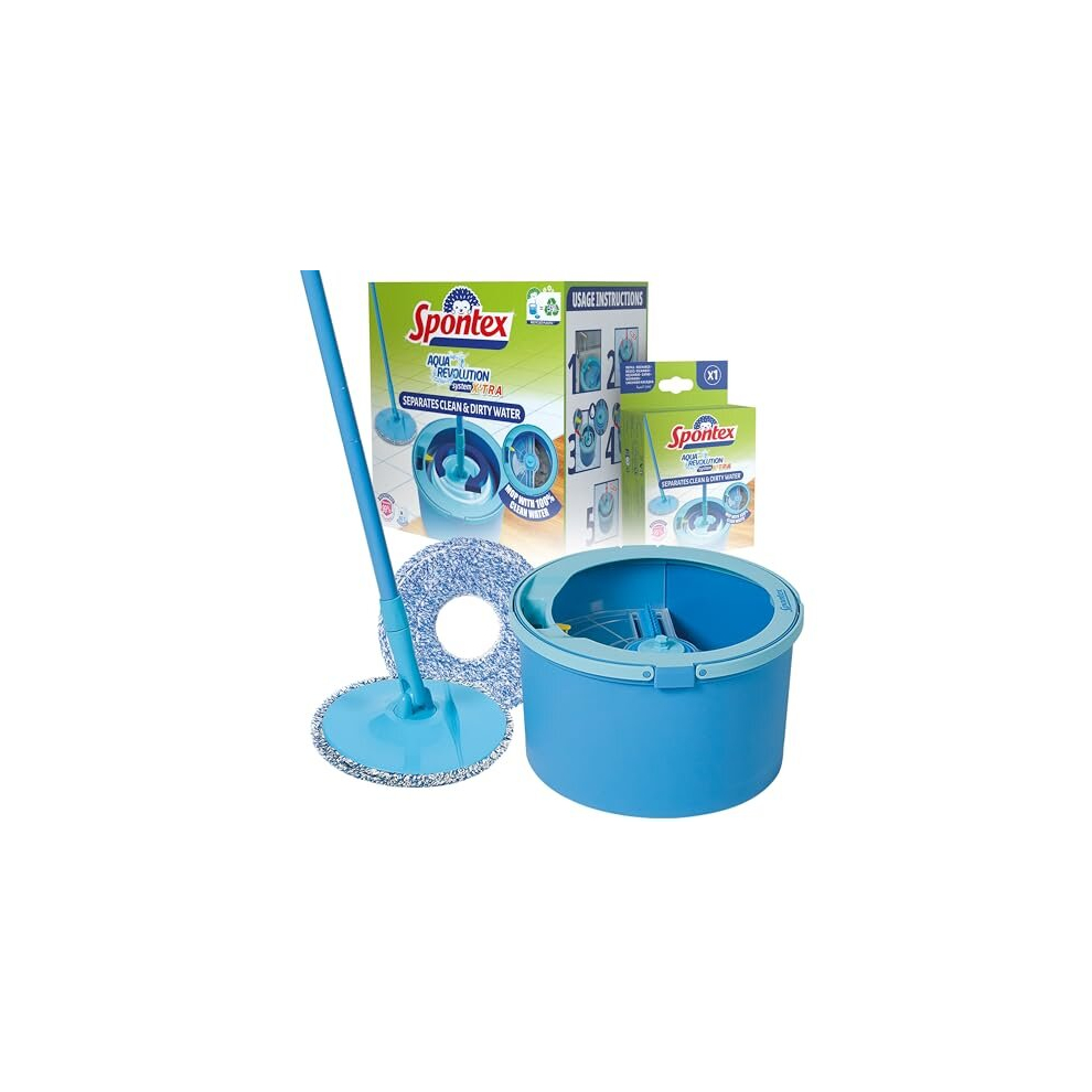Aqua Revolution System X'tra Floor Mop and Bucket Set – Separates Clean & Dirty Water – Cleans Laminate, Wood & Tile Flooring – Flat Spin Mop