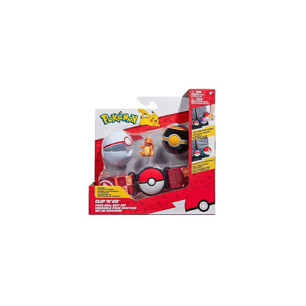 PKW3163 Set-2-Inch Charmander Battle Figure with Clip âN' Go Plus Luxury Ball and PokÃ©ball Accessories, Glumanda Belt Set