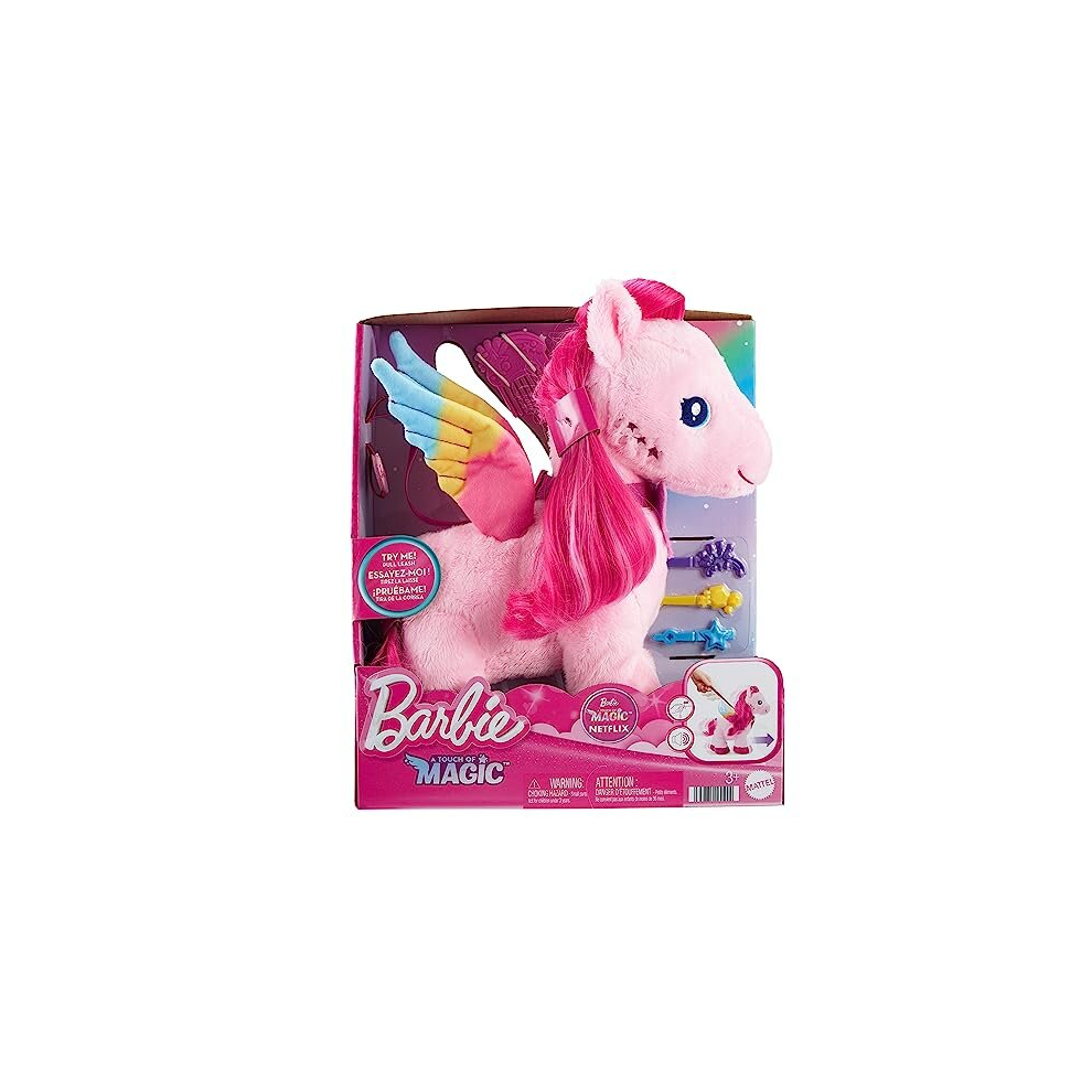 Barbie A Touch Of Magic Stuffed Animals, Walk & Flutter Pegasus Plush, 11-Inch Walking Plushie With Hair Accessories And Sound Feature, Hpj50