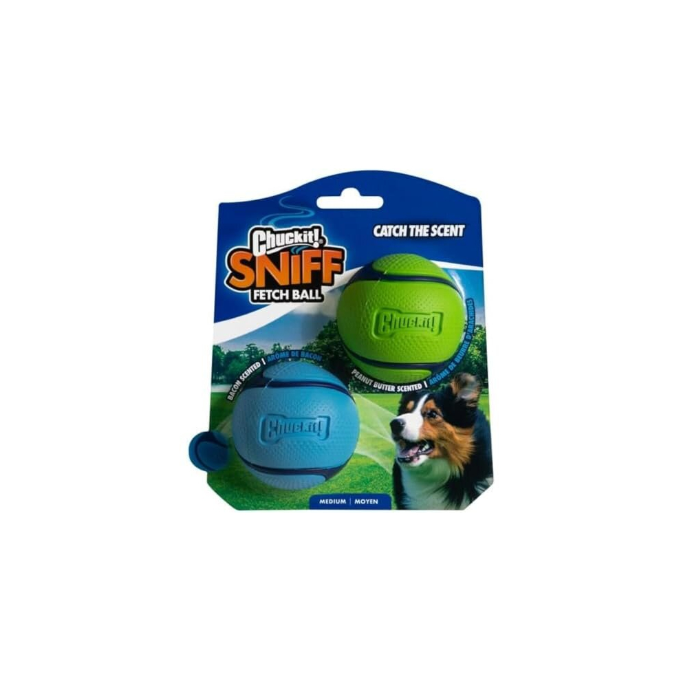 Sniff Ball Dog Toy, Durable High Bounce Bacon and Peanut Butter Scented Rubber Dog Ball Fetch Toy, Medium, 2 Pack