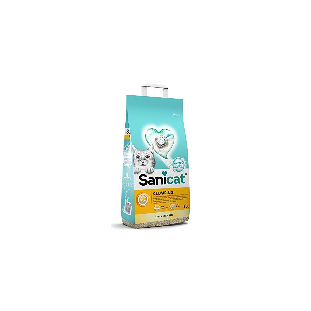 Sanicat Clumping Unscented Cat Litter - 10 L, Natural Minerals, Odour Control With Active Oxygen, Easy Clumps, Low Dust | Psanclun010l