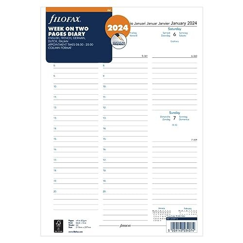 A4 Week on Two Pages 5 Language Appointments 2024 Diary, White