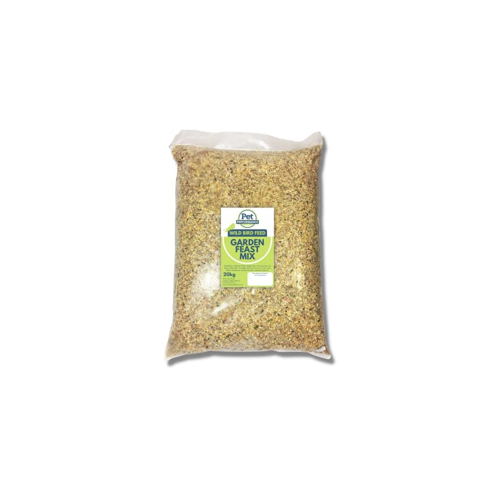 Pet Performance Garden Feast Wild Bird Seed 20kg - All Year Round Bird FeedFood With Suet Pellets & Mealworms for Wild Birds - 100% Natural Bird Seeds