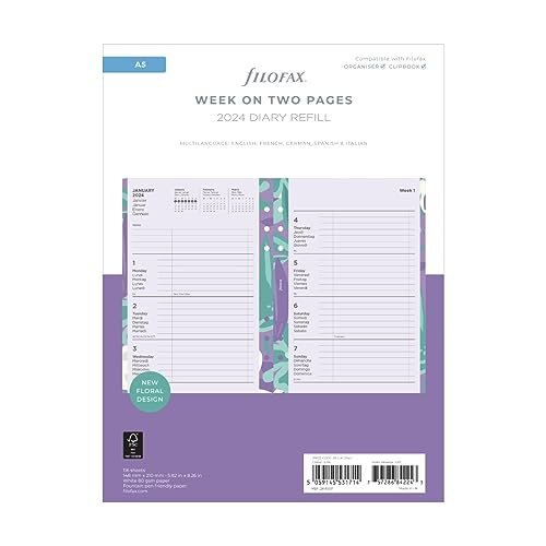 A5 Illustrated Floral Week on 2 Pages 2024 Diary Pack