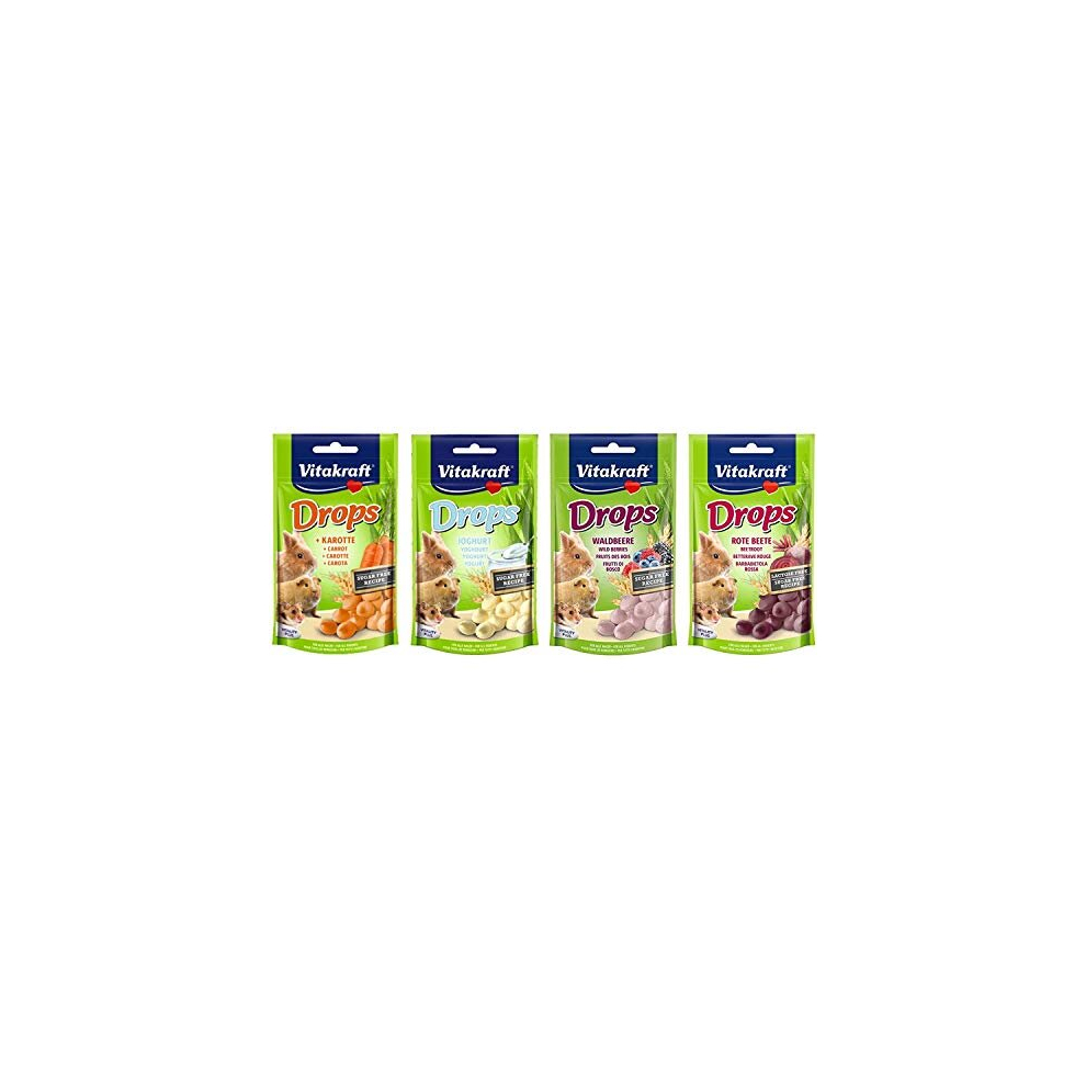 *NEW* 4 PACK MIXED VITAKRAFT SMALL ANIMAL TREAT DROPS SUGAR FREE 4 TASTY FLAVOURS