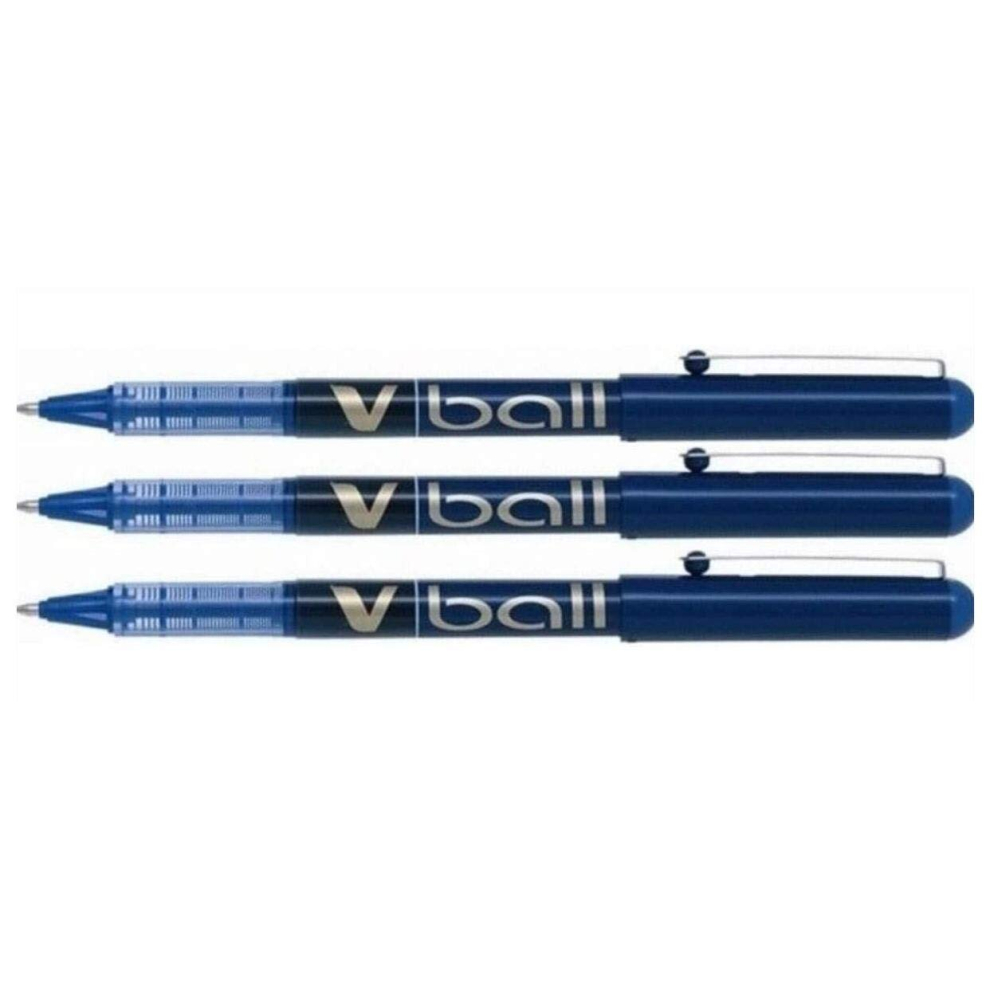 VBall VB 5Â Rollerball Pens Pack of 3, Metal Tip, Blue