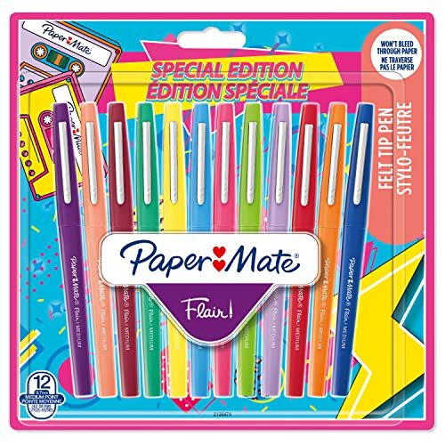 Paper Mate Flair Felt Tip Pens Medium Point (0.7mm) Assorted Retro Colours 12 Count