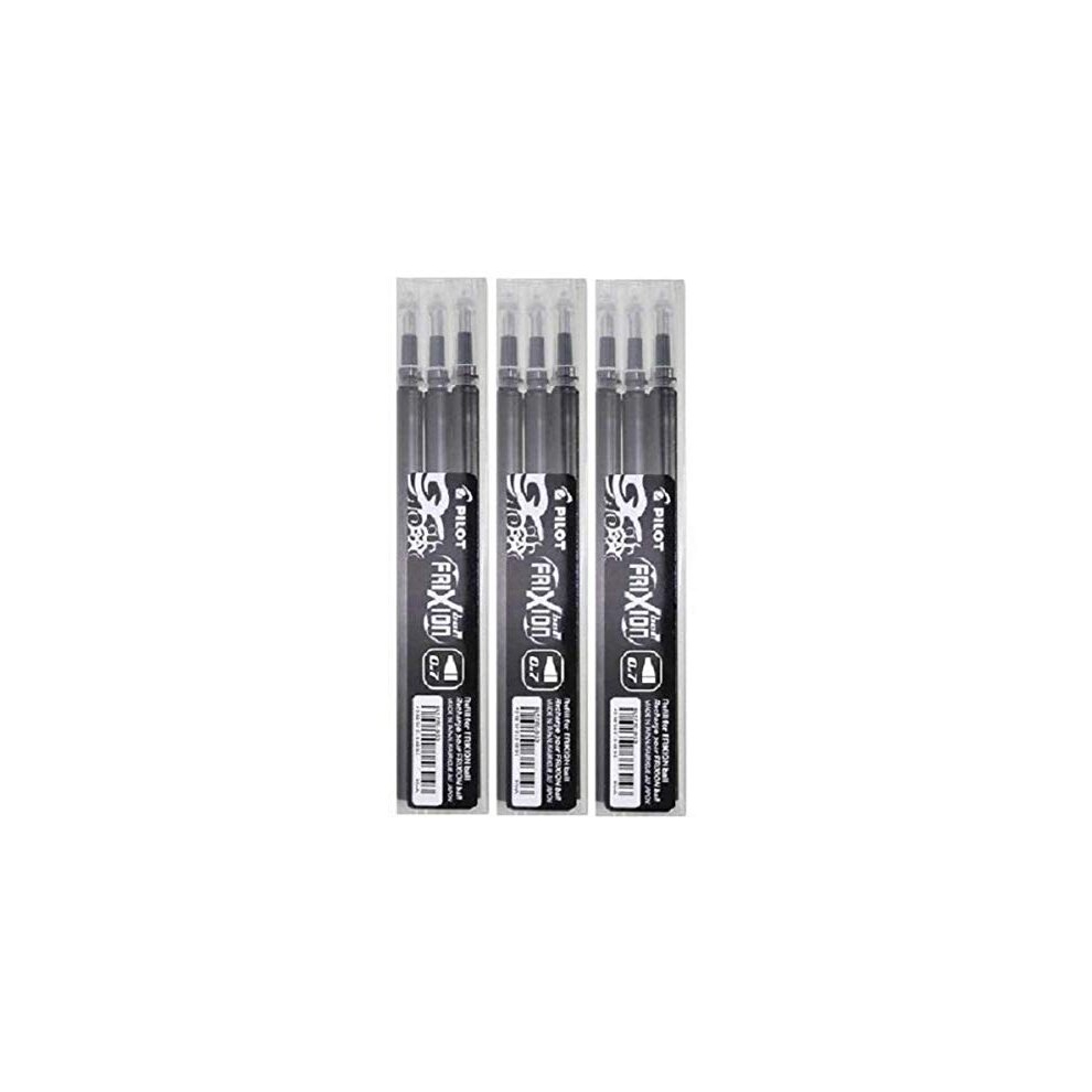 FriXion Erasable Ball Refills 0.7mm Tip BLACK Ink (3 Packs - 9 Refills)