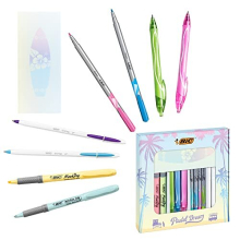 Pastel Dream Kit - 3 Gel Pens/4 Felt Writing Pens/4 Highlighter Pastel Pens/4 Ball Pens/1 Notepad - Gift Box of 16, turquoise