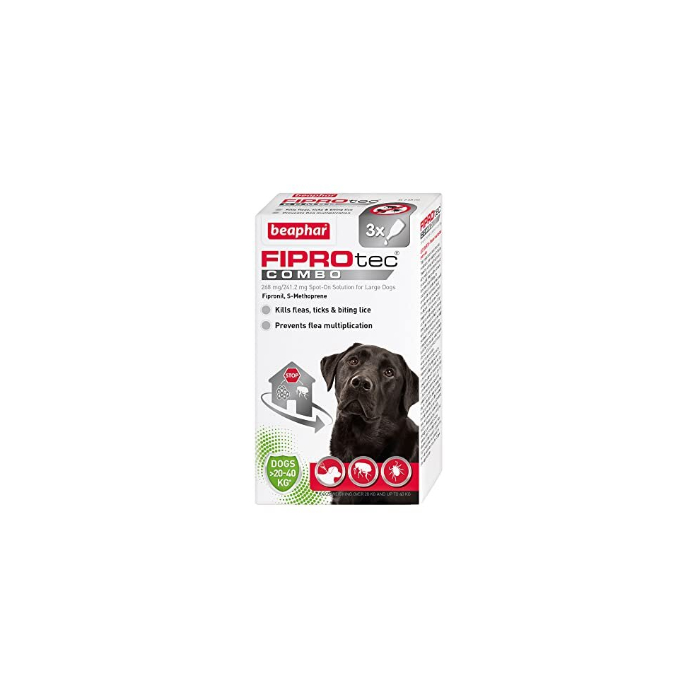 Beaphar | Fiprotec Combo For Large Dogs (20–40Kg) | Kills Fleas, Flea Eggs & Ticks | Stops Fleas Multiplying On Pet And In Home | Vet Strength Treatment |