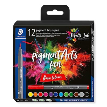 371 C12-1 Pigment Arts Brush Pen - Assorted Basic Colours (Pack of 12)