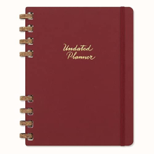 Undated Planner, 12-Month Spiral Planner with Hard Cover, Size XL 20 x 25 cm, Crush Cherry