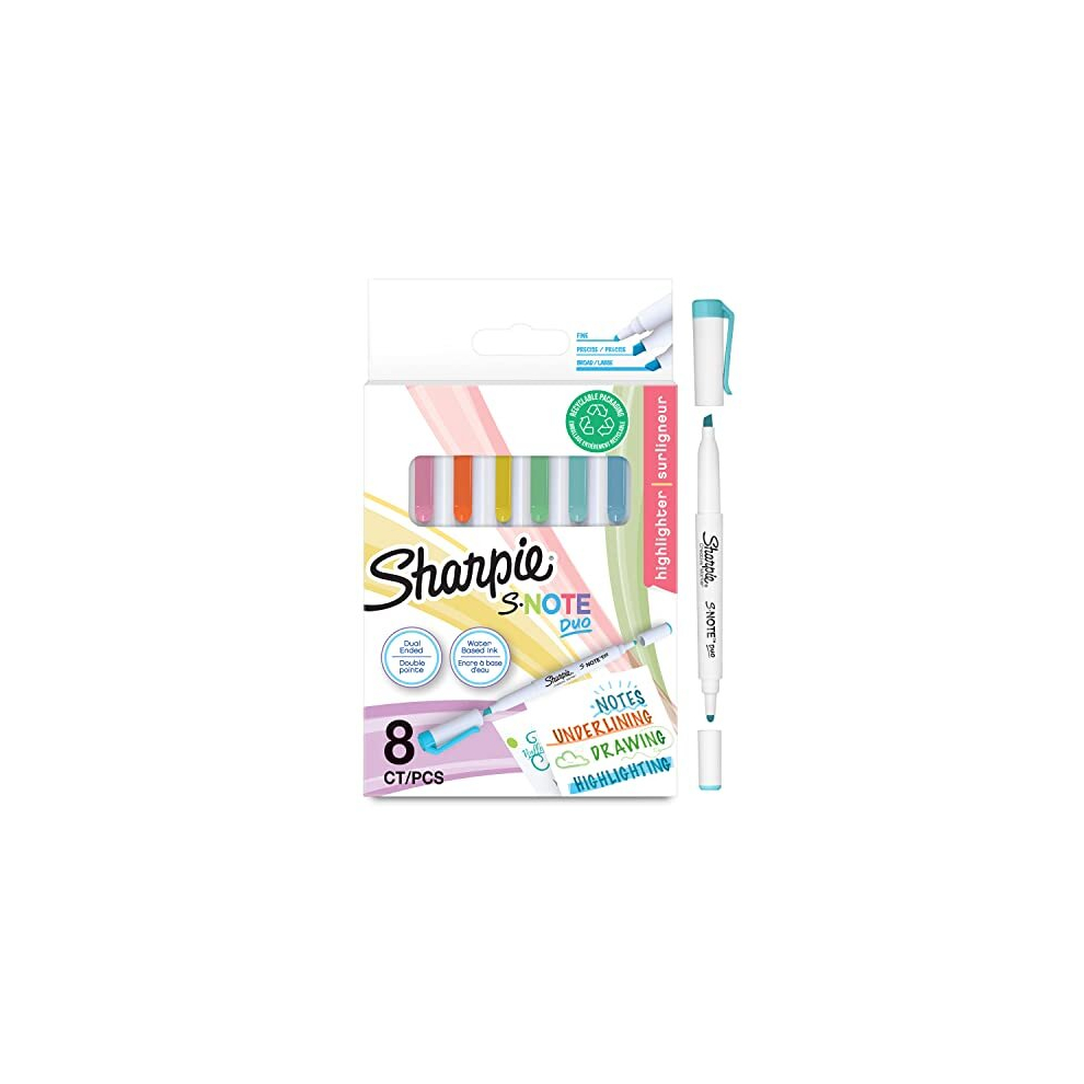 Sharpie S-Note Duo Highlighters | Dual Ended Pastel Creative Markers | Bullet & Chisel Tip For Highlighting, Drawing, Journaling & More | 8 Count